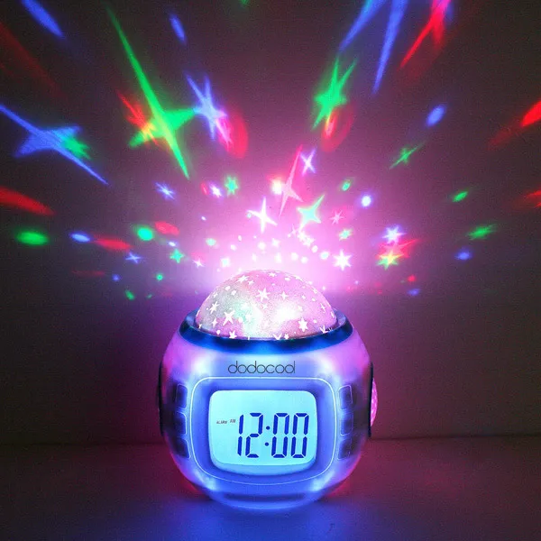 デジタルLEDプロジェクションプロジェクター目覚まし時計カレンダー温度計Horloge Reloj Despertador Music Starry Color Change Star Sky Night Lights