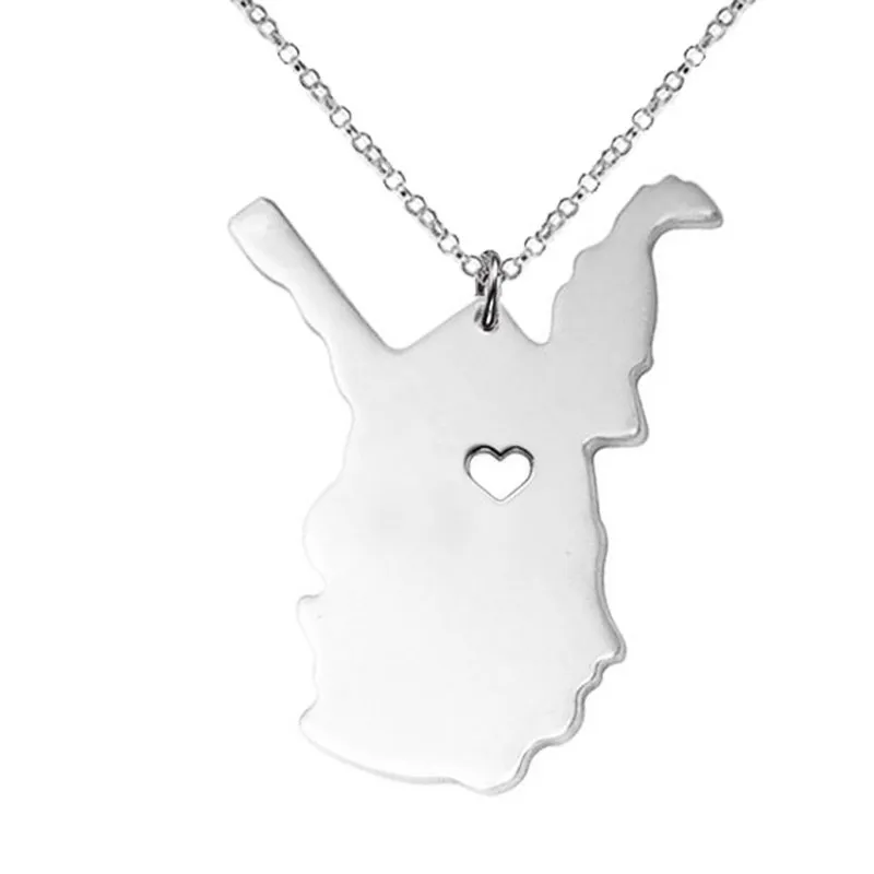 West virginia Map Stainless Steel Pendant Necklace with Love Heart USA State WV Geography Map Necklaces Jewelry for Women Men