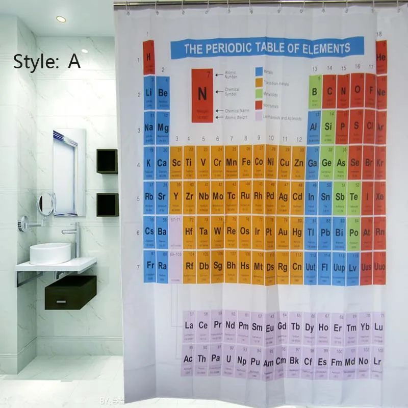 Yaratıcı Polyester Kimyasal Periyodik Tablo Duş Perdeleri Su Geçirmez Yastıklı Duş Perdeleri Banyo Duş Perdeleri 180 cm x 180 cm