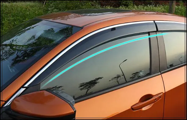 Alta qualidade 4 pcs viseira do carro do Windows, chuva sobrancelha, abrigo de carro com guarnição brilhante com logotipo para Honda Civic 2016