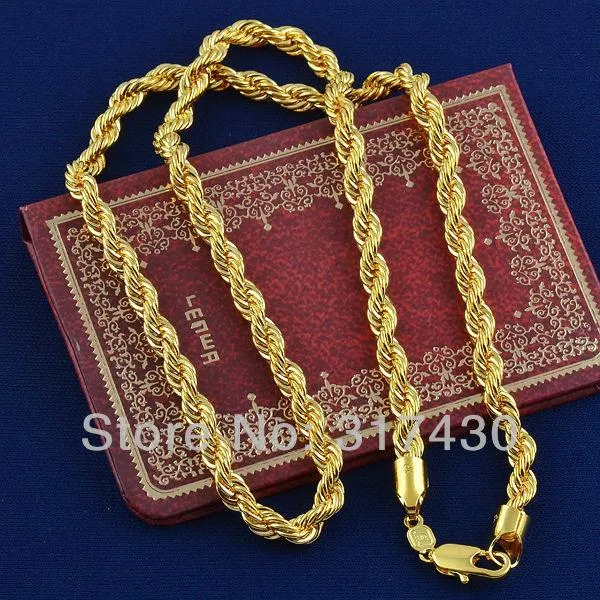 Hela ed Splendid 14k Real Yellow Gold Filled Necklace Rope Link Chain GF Jewelry Mens eller Womens 60cm 4mm Widt3049