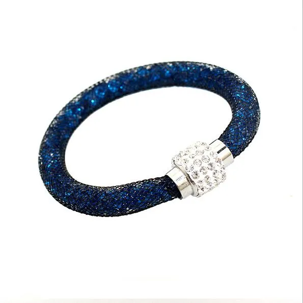 Brand new mesh tube crystal single layer magnetic button bracelet bracelet FB013 a Beaded, Strands
