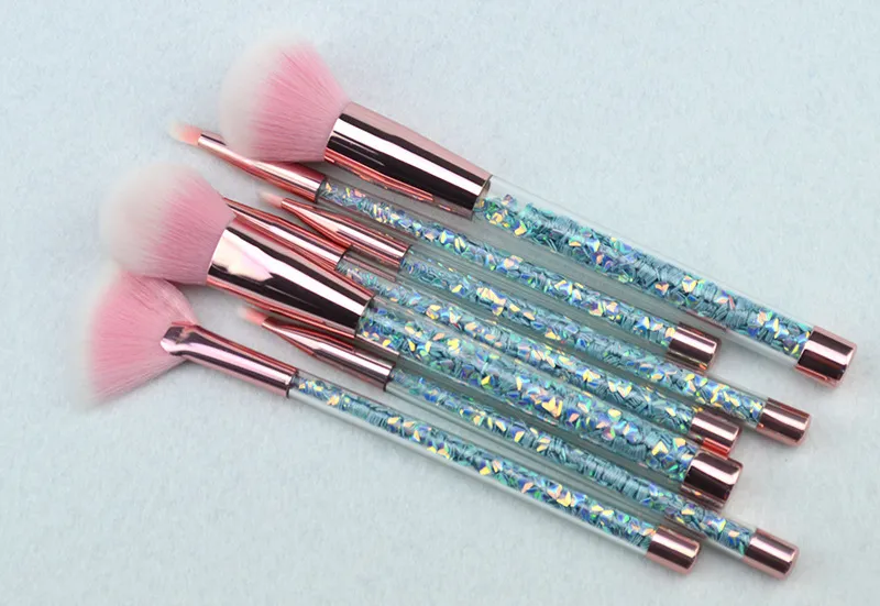 7 adet Kristal Elmas Makyaj Fırçalar Seti Glitter Kolu Makyaj Fırça Seti Çantası ile Kozmetik Fırçalar Toz Göz Farı Vakfı makyaj fırça
