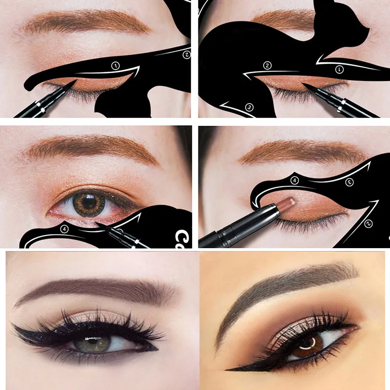 2 i 1 Cat Eyeliner Stencil Multifunktion Ögon Stencil Katt Eyeliner Stencil För Eye Liner Mall Kort Fisk Svans Double Wing Eyeliner Stenci