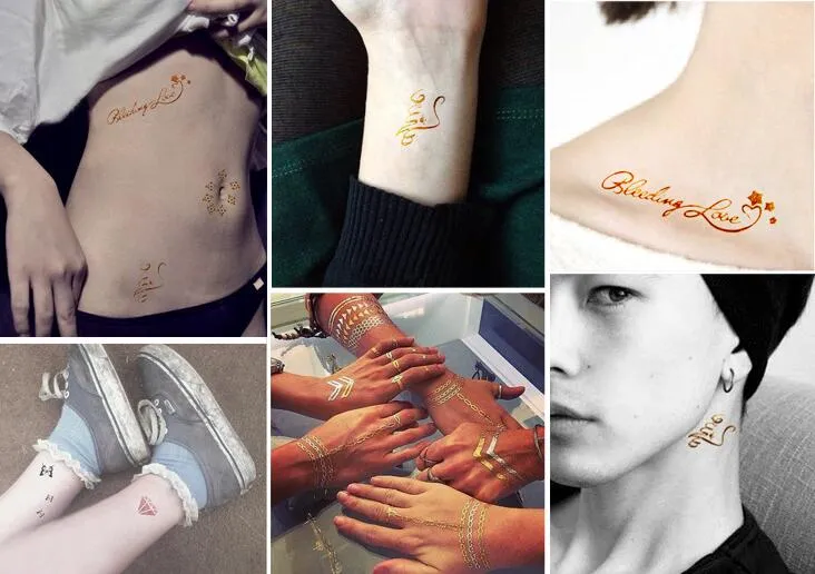 Europa e nos Estados Unidos estourar uma vez descartável tatuagem à prova d 'água adesivos moda criativa jóias adesivos folha de ouro tatuagem adesivos