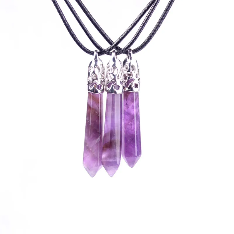 Amethyst Stick Necklace Natural Soul Gems Hexahedron Dark Purple Amethyst Long Pendant Pendulum Necklace Earth Mother Gift for Women Jewelry