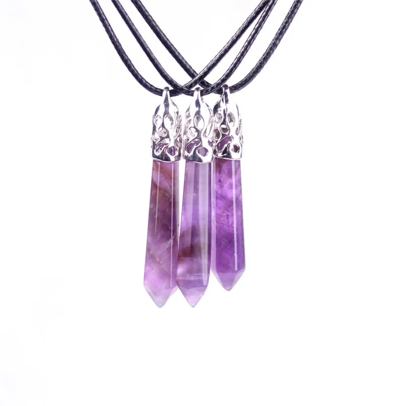 Collana Ametista Bastone Naturale Gemme Anima Hexahed Dark Purple Ametista Collana Lunga Pendente Pendolo Terra Madre Regalo le donne Gioielli