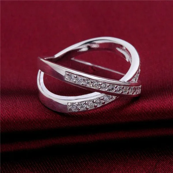 Hot Sale Inlägg Stone X Pläterad Sterling Silver Finger Ring Fit Kvinnor, Bröllop Vit Ädelsten 925 Silverplatta Ringar Solitaire Ring ER487