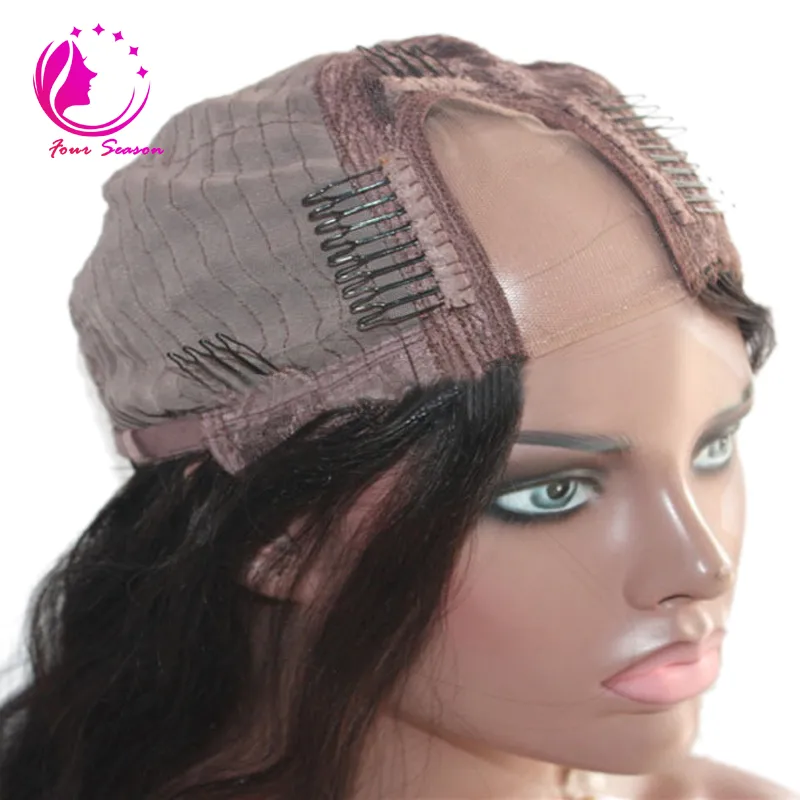 Longo cabelo humano retroico de seda u parte peruca para mulheres negras lado / meio de parte virgem brasileira brasileira wig wig cor natural
