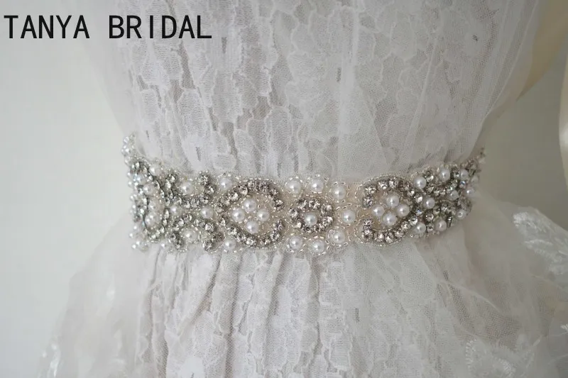 Gerçek görüntü boncuklu inciler düğün kanatlar gelin elbise lüks rhinestone beyaz şerit düğün kemerler aksesuarlar 100 el yapımı xq24405523