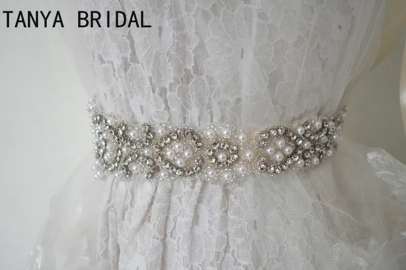 Verklig bild Beaded Pearls Wedding Sashes Bridal Dress Luxury Rhinestone White Ribbon Weddings Belts Tillbehör 100 Handgjorda XQ24405523