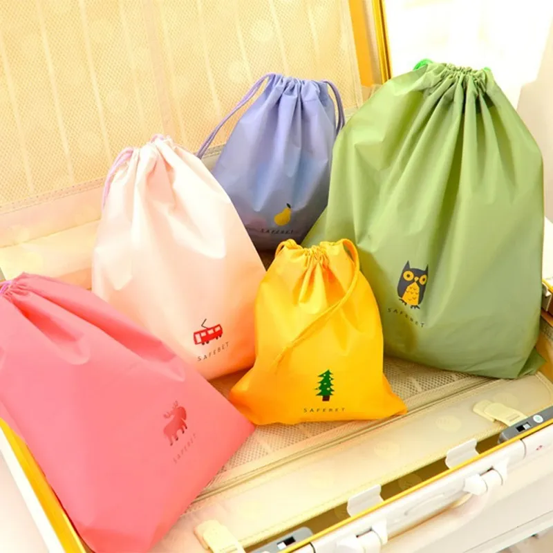 Waterproof Drawstring Bag Colorful Luggage Organizer Anti-dust PE Plastic Folding Sport Home Travel Storage Swimming Use