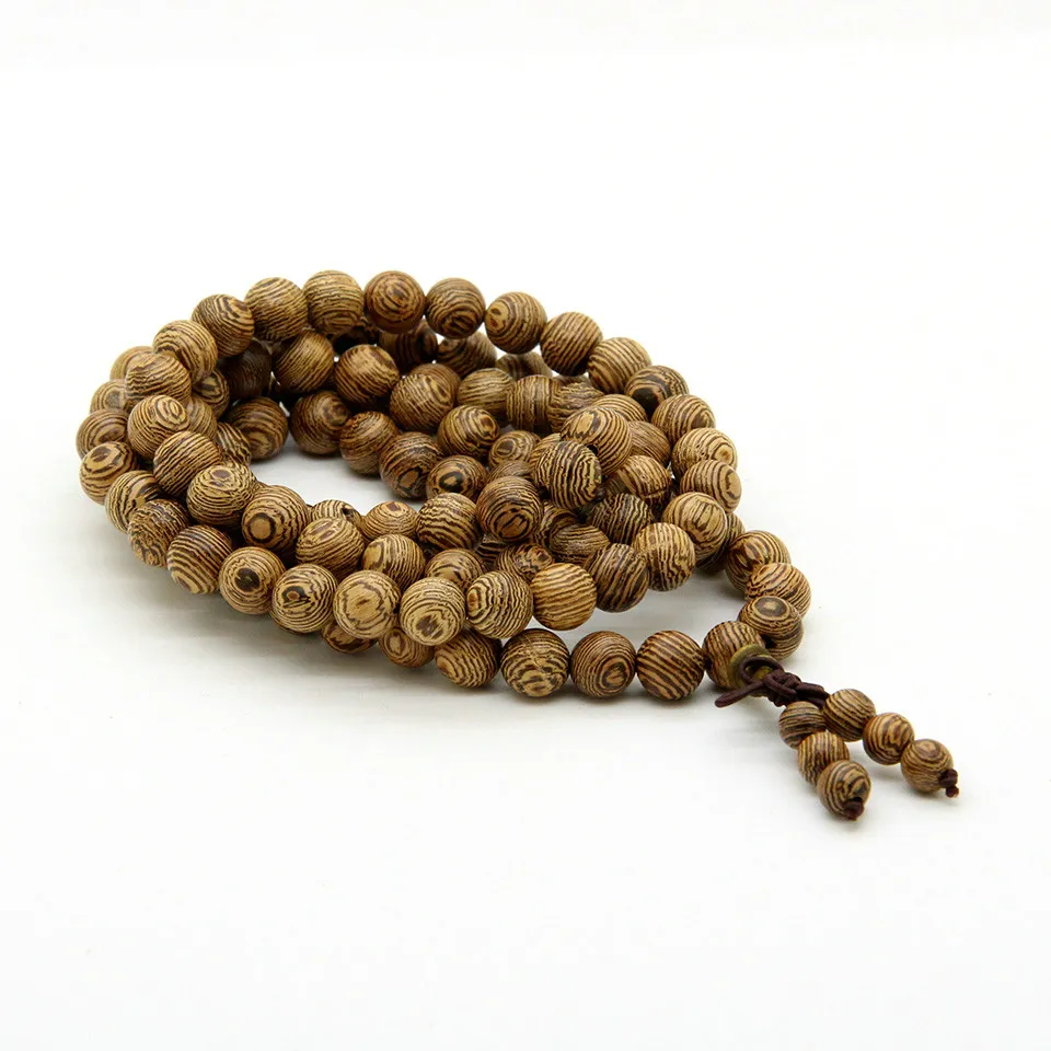 8x108 Classic Tibetan Rosary For Men And Women Hot Wenge Wood Natural Yellow Wood Prayer Mala Beaded Bracelets Or Necklace