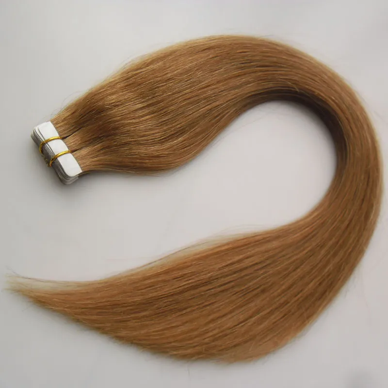 Tape in Menselijk Hair Extensions Braziliaans Haar Rechte 30G 40G 50G 60G 70G 20 stks # 8 Lichtbruine Huid inslag Menselijk Haar