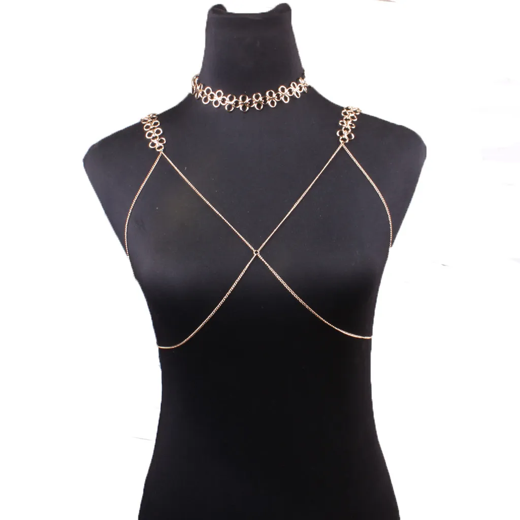 Women Brand Sexy Metal Knot Chains Bra Slave harness Body Chains Chokers Necklace Punk Body Jewelry Bikini Beach Belly chains Accessories