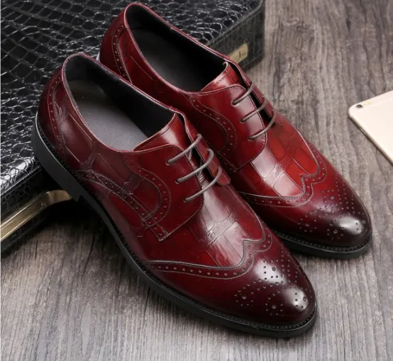Luxury quality Men leather dress shoes breatheable holes waxed cow leather half munual work National Quality Inspection Certificate