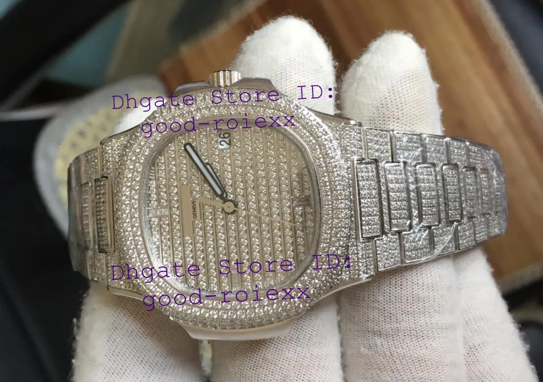 Topp Luxury Super Mens Automatic Watch Miyota 9015 Clone Cal.324SC Full Pave Bling Diamond Dial Armband Men Rhinestone 5719 Watches