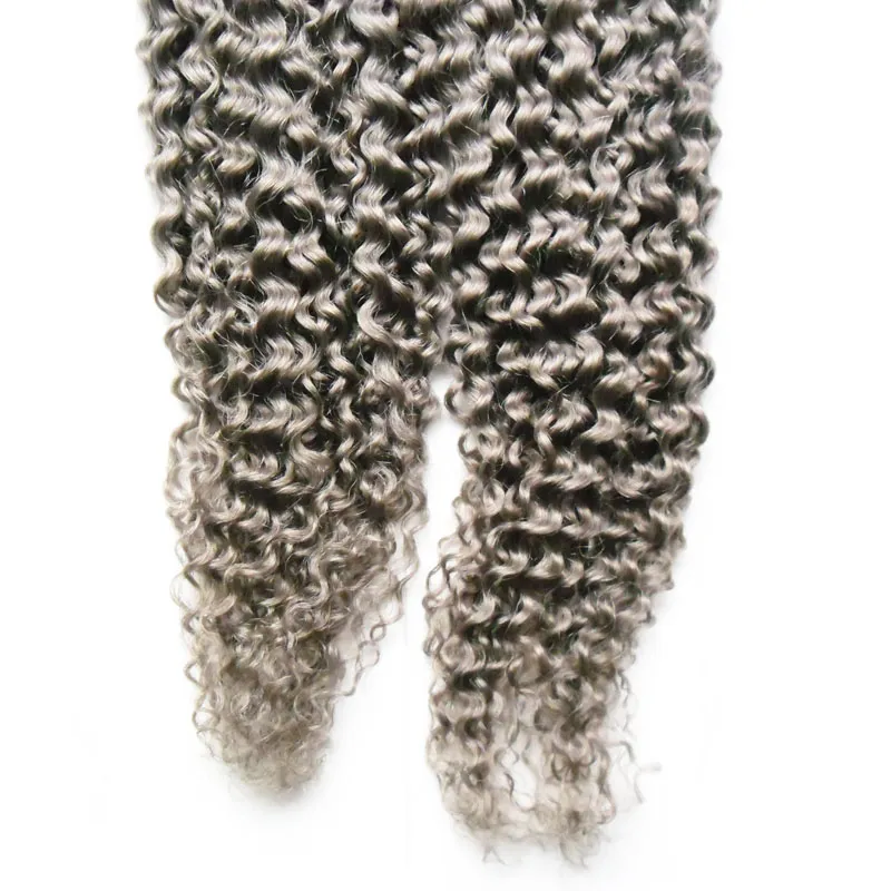 Graue Haarverlängerungen, brasilianische Haarwebart-Bündel, 2 Stück, 200 g, verworrene, lockige graue Haarwebart, doppelter Schuss2141297