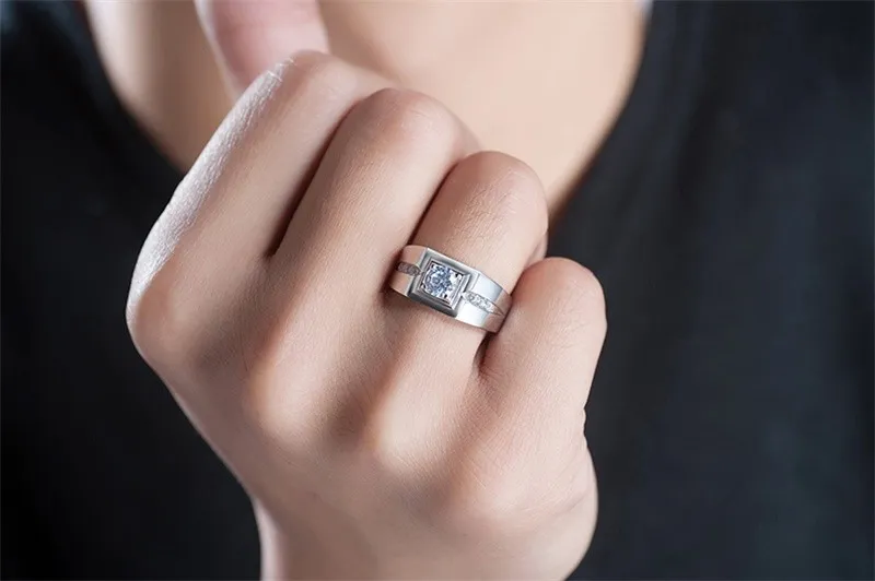 Yhamni Classic Men Ring Set 6mm 1 Carat CZ Diamond Engagement Ring 925 Anneau de mariage en argent solide pour hommes bijoux entièrement RJ29N4055927943067