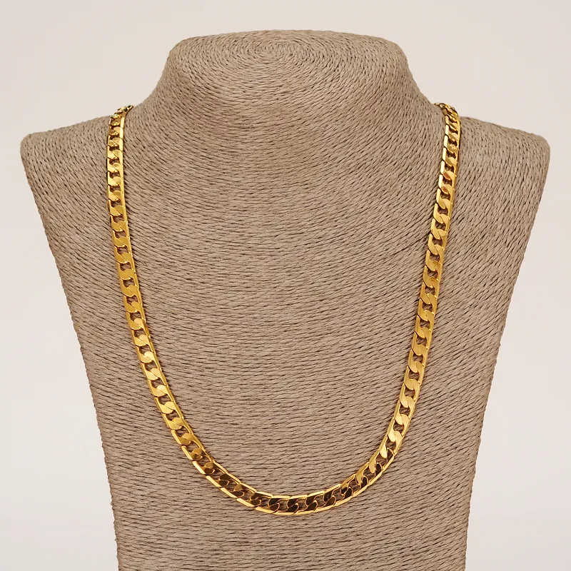 Classic Cuban Link Chain Necklace Bracelet Set Fine 18K Real Solid Gold Filled Fashion Men Women's Jewelry Accessories Perfec355a