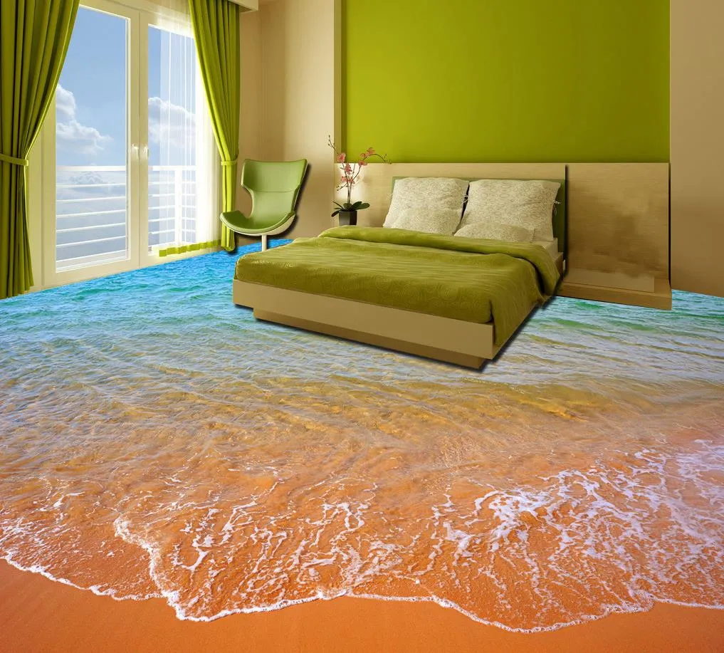 Topp klassisk 3d europeisk stil strand vågor 3d badrum golvmålning tapeter för badrum vattentät