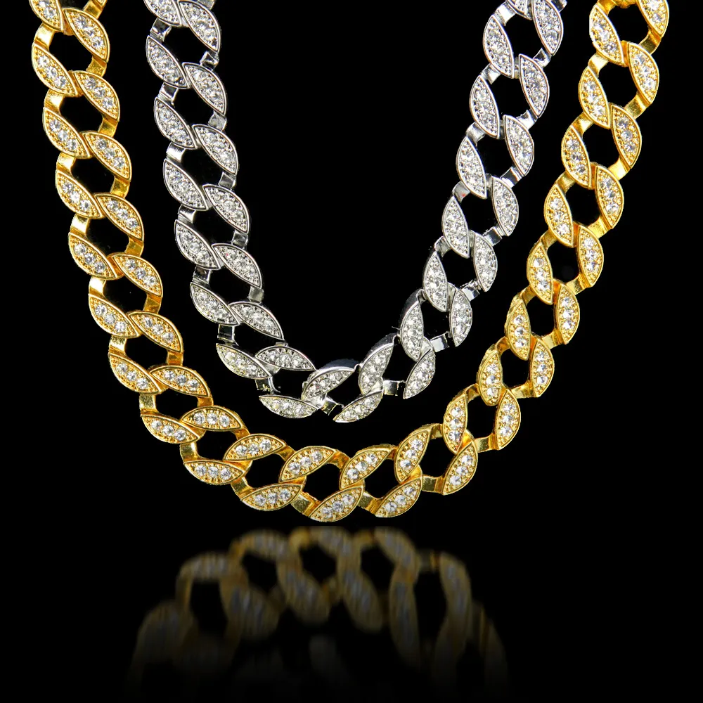 Hip hop bling gelado fora simulado diamante link cubano cadeia colar de ouro prata jóias para homens