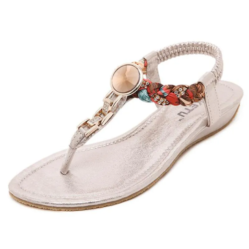 Damen-Sandalen, Bohemian-Stil, Diamant-Clip-Zehe, niedriger Absatz, lässige Damenschuhe, gewebte Flip-Flops, weiches Leder, Größe 35–41