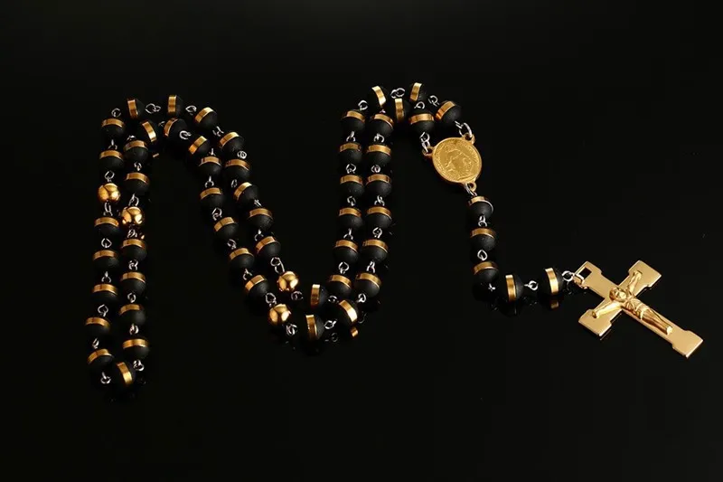 Łańcuch swetra długi naszyjnik Jezus Chrystus Crucifix krzyżowy Naszyjnik z silikonową stalą nierdzewną męską biżuterię NC-210221F