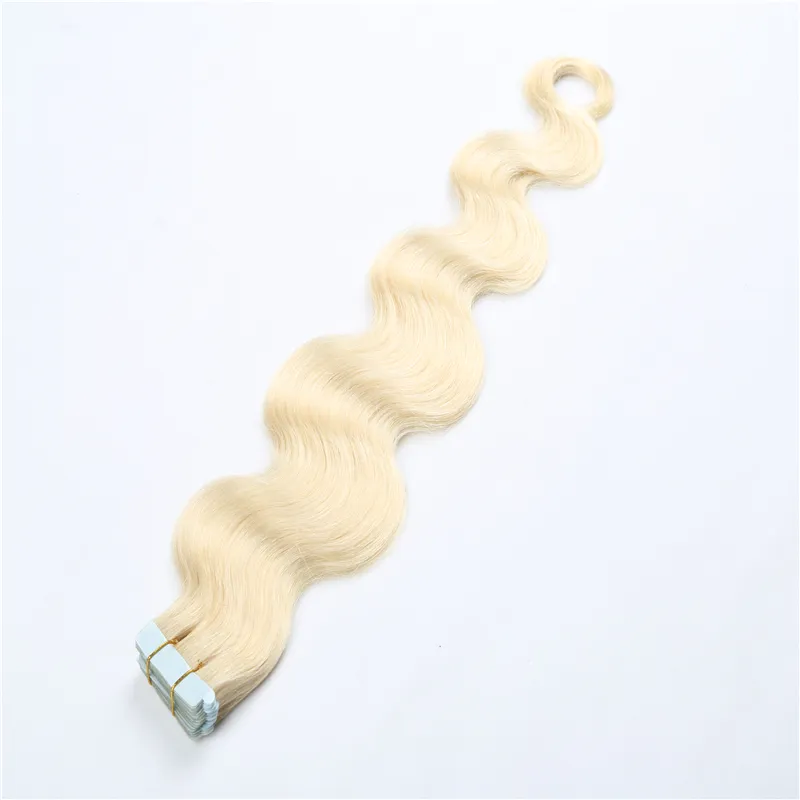 Body Wave Tape in Human Hair Extensions 16-24inch Brazilian Virgin PU Skin Weft 30-70g Multi Colors