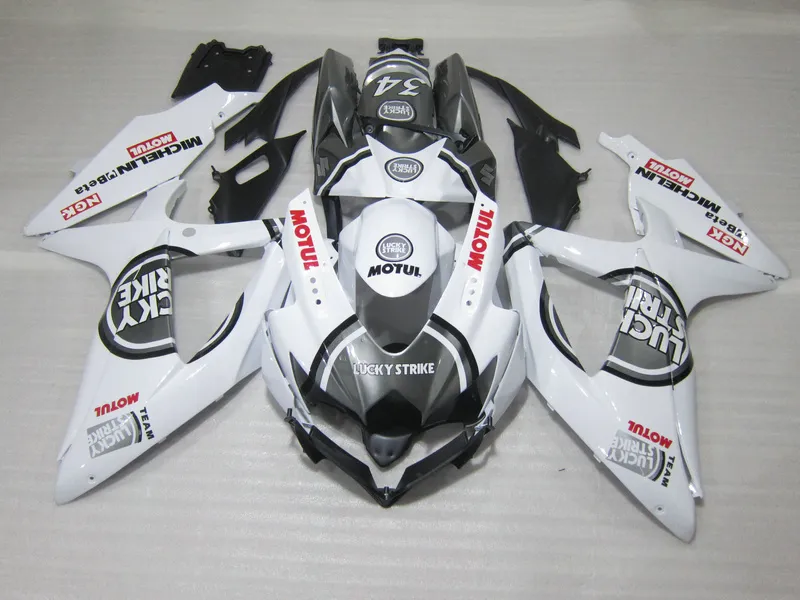 100% passform för Suzuki -injektionsmjutna mässor GSXR600 08 09 10 VIT BLACK FAIRING KIT GSXR750 2008 2009 2010 OI14