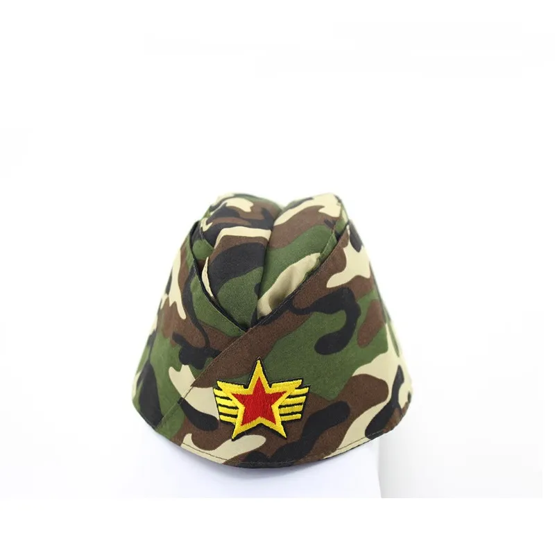 2017 nouvelles femmes étoile Logo marin militaire chapeau Tricorne Bonnet russe armée casquette Camouflage bateau casquettes scène Performance danse chapeaux