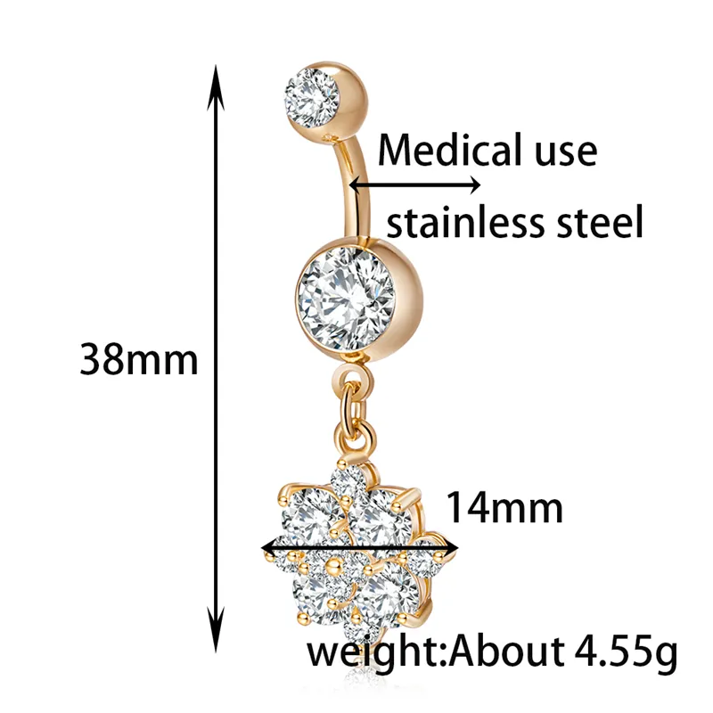 스테인레스 스틸 바디 쥬얼리 배꼽 링 반지 18K 옐로우 골드 도금 여성 Hotsale 밸리 댄스 꽃 바디 피어싱 배꼽 반지