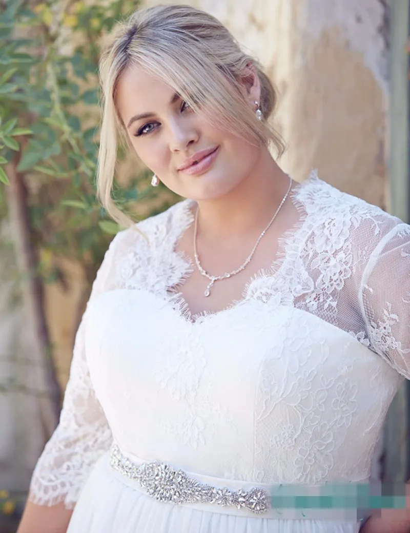 Custom Made Elegant Chiffon Empire Waist Wedding Dress With Long Sleeves Iullsion Lace And Floor Length Hemline Affordable Formal Wear For Plus Size Women At An Affordable Price From Lovemydress 129.8