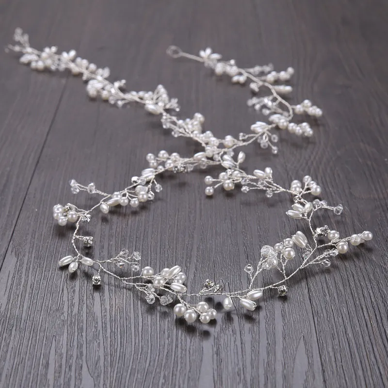 Matrimonio nuziale damigella d'onore argento fatto a mano strass perla fascia capelli fascia accessori capelli di lusso copricapo fascinatori tiara G3890252
