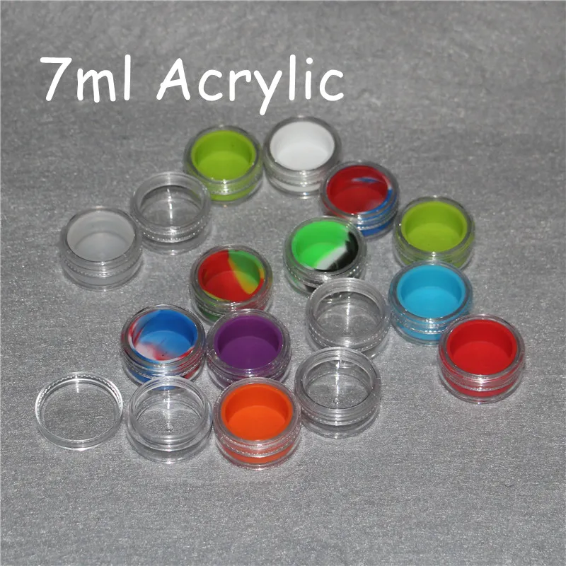 Bouclier acrylique de 7 ml pots en silicone dab conteneurs de cire pot de silicone de cire boîte de rangement antiadhésive dab bho pots d'huile porte-vape