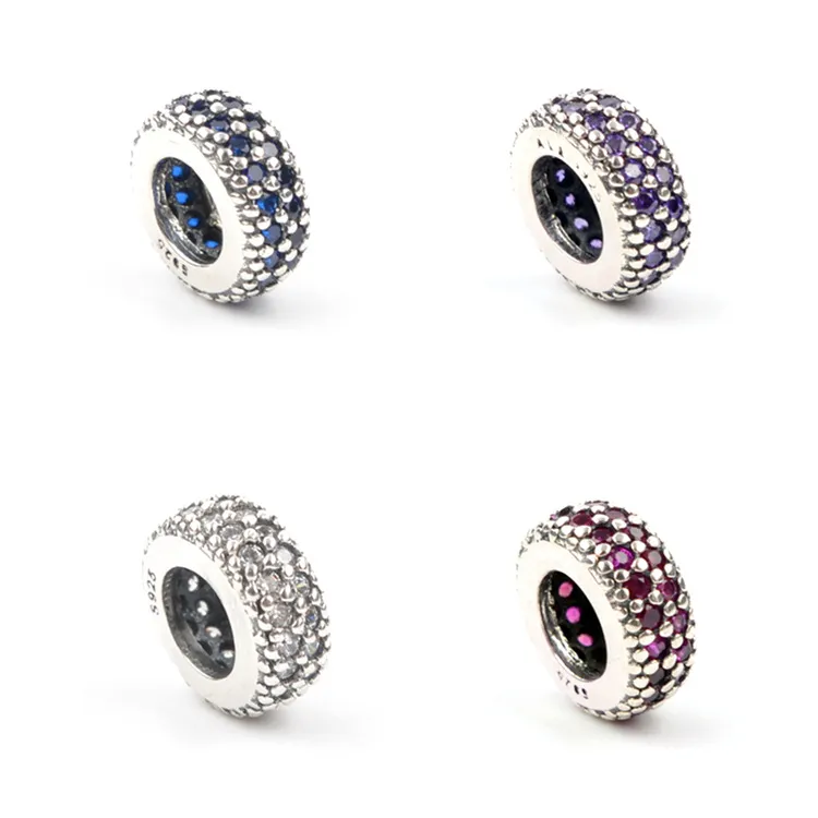 Authentische 925er-Sterlingsilber-Abstandsperlen, mehrfarbige Kristall-Strasssteine, großes Loch, lose Perlen, passend für Charm-Armbänder, DIY-Schmuck