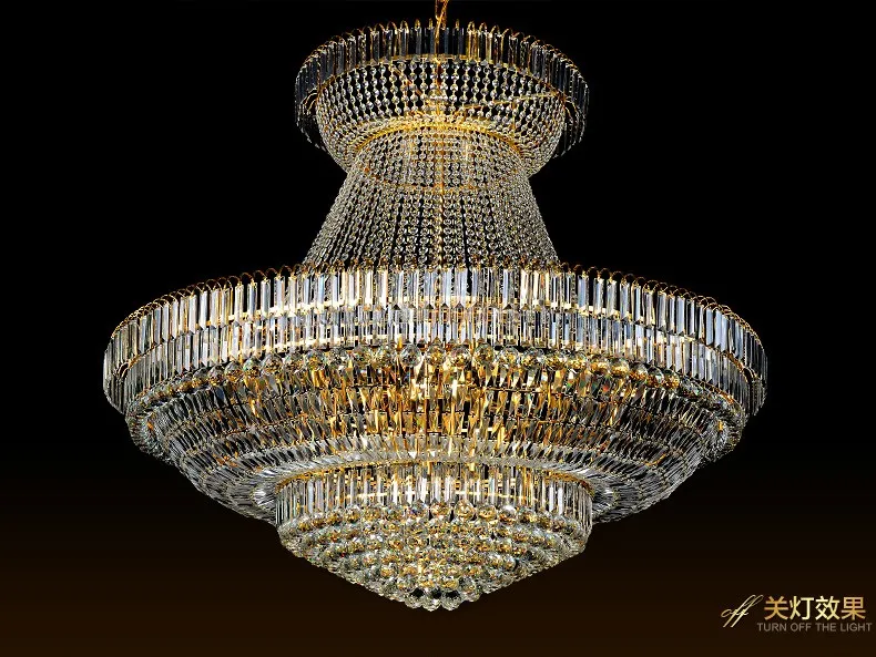 Moderne Kristall-Kronleuchter, Beleuchtungskörper, amerikanischer großer goldener Kristall-Kronleuchter, LED-Lampe, europäisches, luxuriöses Droplight, Heim-Innen-Hotel-Club-Licht, D140 cm, H120 cm