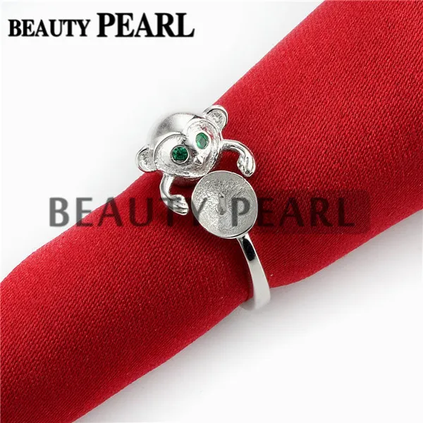 Anello bello scimmia Impostazioni occhio verde 925 risultati Sterling Silver Semi Mount Pearl gioielli 5 Pezzi