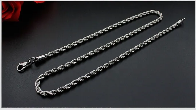 Silver Color 2mm*50cm rope chain Necklace Chains stainless steel for DIY Jewelry Making Materials