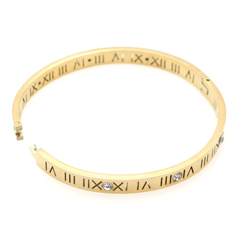 Moda nova aço inoxidável romano com bracelete de diamante manguito de jóias 18k pulseiras de placa de ouro rosa pulseiras para mulheres pulseira de amor