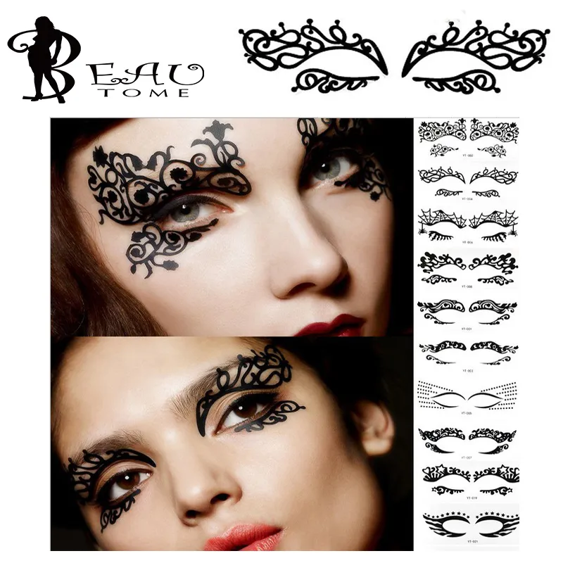 Partihandel-Beautome 1pc Fashion Lace Hollow Eye Shadow Face Stick Eyeliner Klistermärken Tillfällig Tatoos Makeup Art Pat Kostym Party Nattklubb