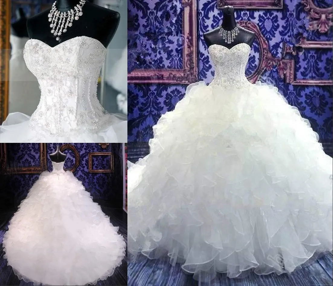Vintage sukienki ślubne suknia balowa z koralikami sweetheart skoorna królewska księżniczka suknie w szaftowej organzy kaplica pociąg ślubny ślub ślubny