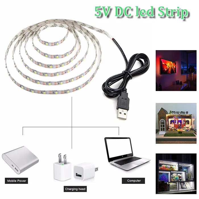 5V DC 300 LED 5M 3528 SMD RGB LED سلسلة سوبر مشرق الصمام قطاع مع مربع التجزئة غير مقاوم للماء أيضا للبيع