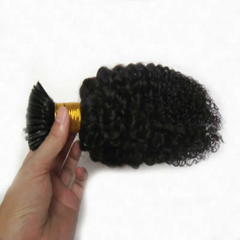 1 제트 블랙 키키 곱슬 처녀 머리카락 I 팁 머리카락 확장 100gstrands Afro Kinky Curly Hair Keratin Extensions9553855