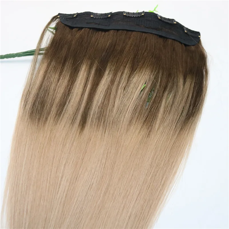 Ombre Ash Blonde With Warm Highlights Dark Brown Root One Piece Clip In Human Hair Extensions 5Clips Piece Brazilian Virgin Ha1109988