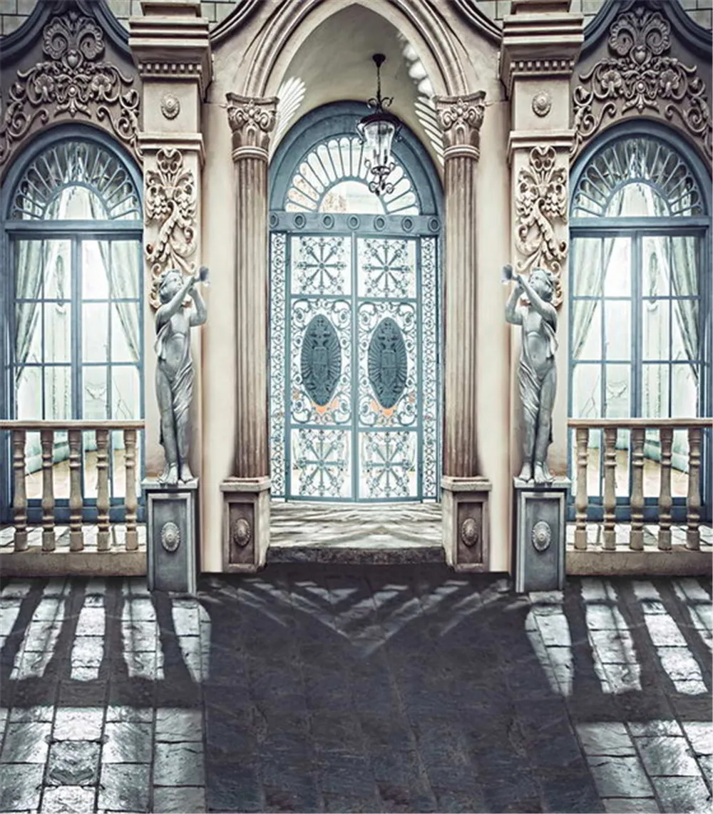 8×10フィートヨーロッパの建築ロマンチックな結婚式の写真の背景明るい窓大理石の床ビンテージキャッスルスタジオ写真ブースの背景