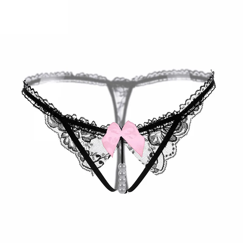 Sexy femmes G-Strings érotique dentelle G-String tongs nœud papillon taille Ultra basse exposer bout à bout fleurs Ultra-mince string sous-vêtement respirant