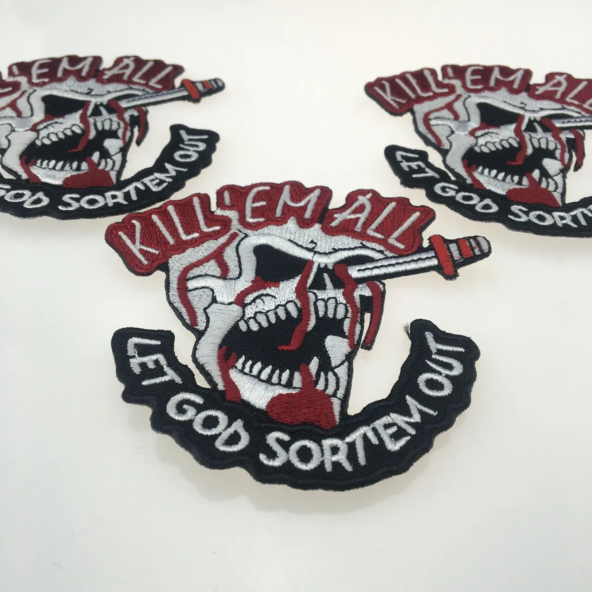 Ferro bordado de caveira do mal em roupas Kill'EM All Patch Patch de jaqueta de motociclista Applique Bordado Patch de motor 241S