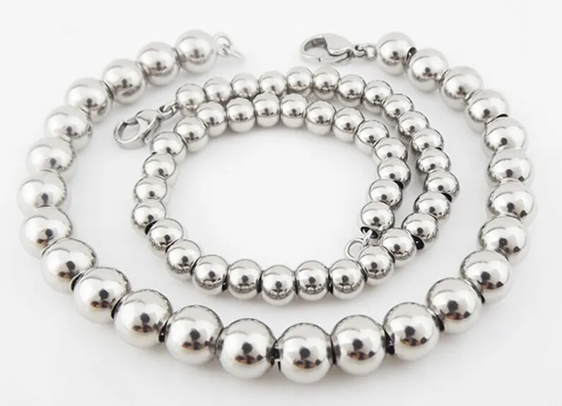 Joyería pura hecha a mano de acero inoxidable para hombres y mujeres, collar de moda, cadena de cuentas de bolas sólidas, tono plateado, 6mm/8mm/4mm de ancho, elige