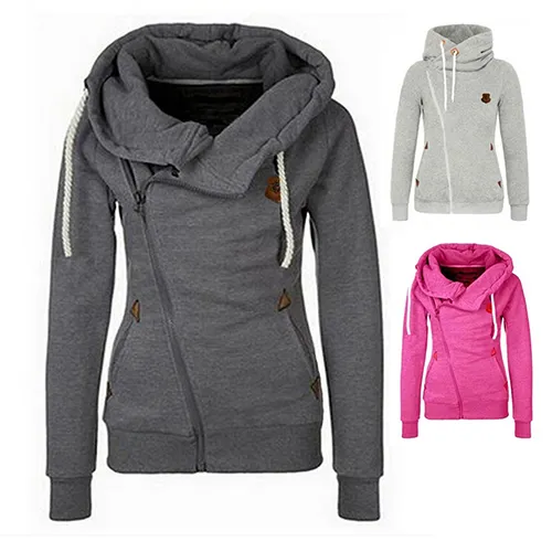 Wholesale- Women's Fashion Side Zipper Hooded Cardigan Casual Coat Jacket Outwear